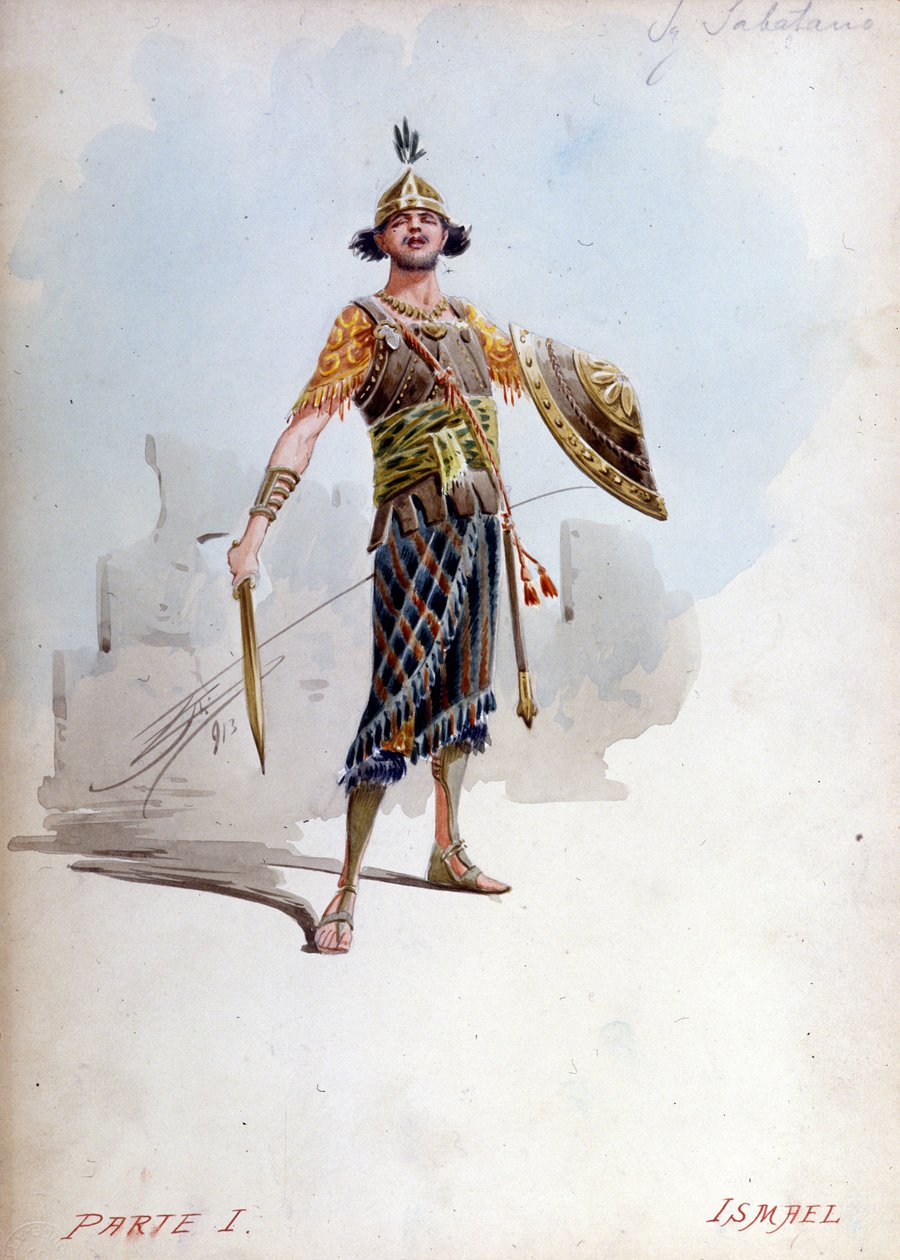 Dräkt av Ismael, brorsonen till kungen av Jerusalem av Giuseppe Palanti (1881-1946) i operan av Giuseppe Verdi (1813 - 1901), Nabucco först kallad Nabucodonosor. Musée de la Scala av Giuseppe Palanti