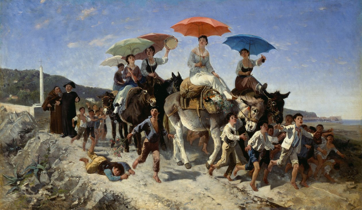 Bröllopsprocession (olja på duk) av Giuseppe Palizzi