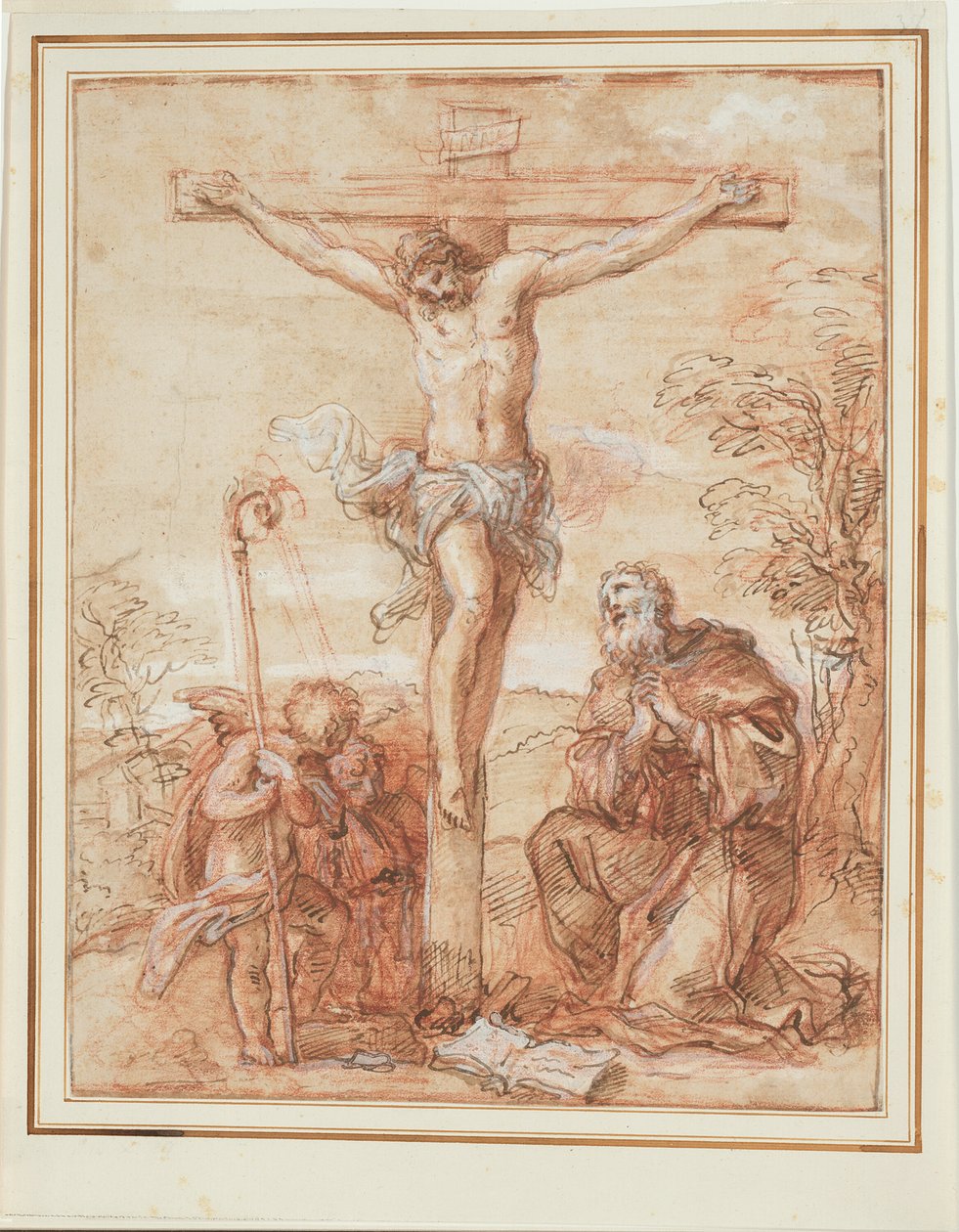 Saint Augustine och två änglar som avgudar krucifixet av Giuseppe Passeri