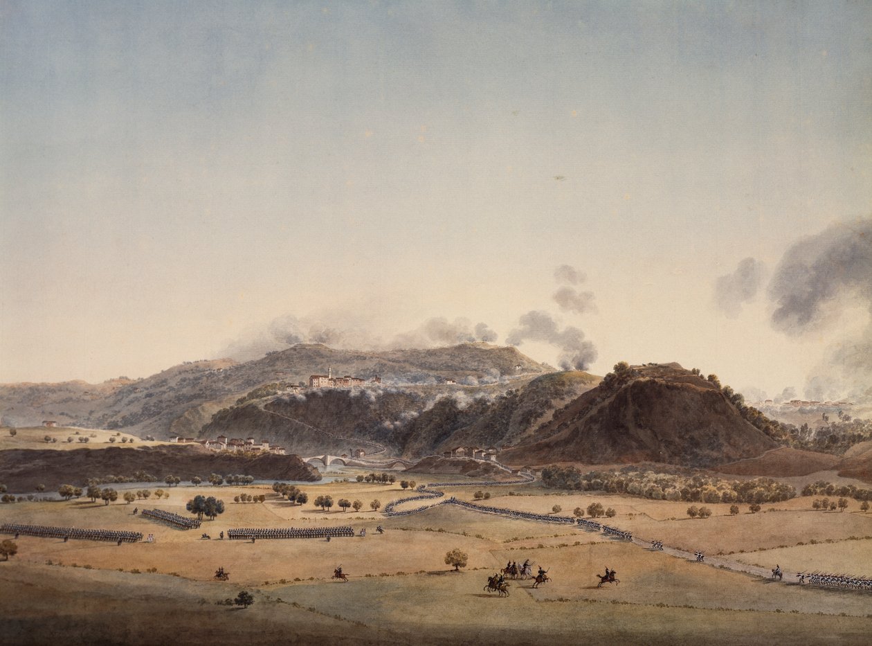 Slaget vid Dego, attack av Massena och Laharpe divisioner, 14 april av Giuseppe Pietro Bagetti