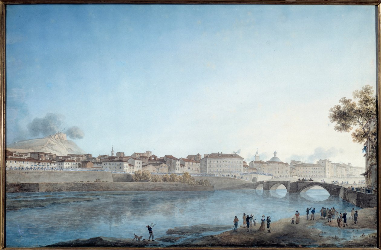 General Napoleon Bonapartes (1769-1821) inträde i Nice, fransmännens första högkvarter den 28 mars 1796 Akvarell av Giuseppe Pietro Bagetti (1764-1831) 1796 Sön. 0,54x0,82 m Nice, Museum of Art and History - Entry of General Napoleon Bonaparte (17) av Giuseppe Pietro Bagetti