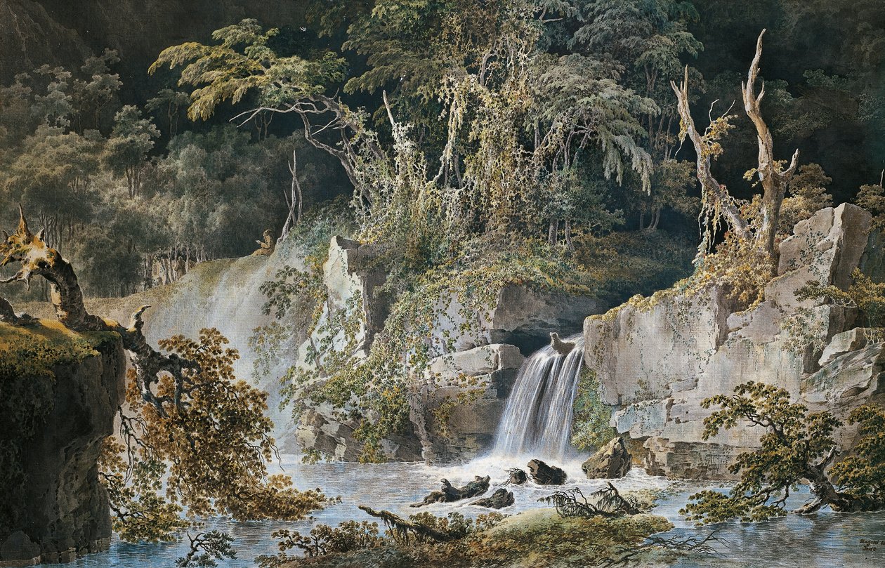 Landskap med vattenfall, av Giuseppe Pietro Bagetti (1764-1831). av Giuseppe Pietro Bagetti