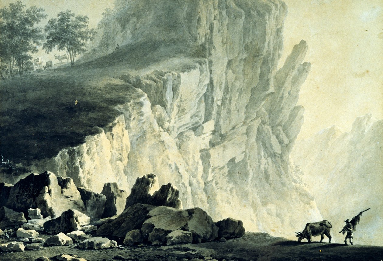 Bergslandskap, av Giuseppe Pietro Bagetti (1764-1831), 24x32 cm av Giuseppe Pietro Bagetti