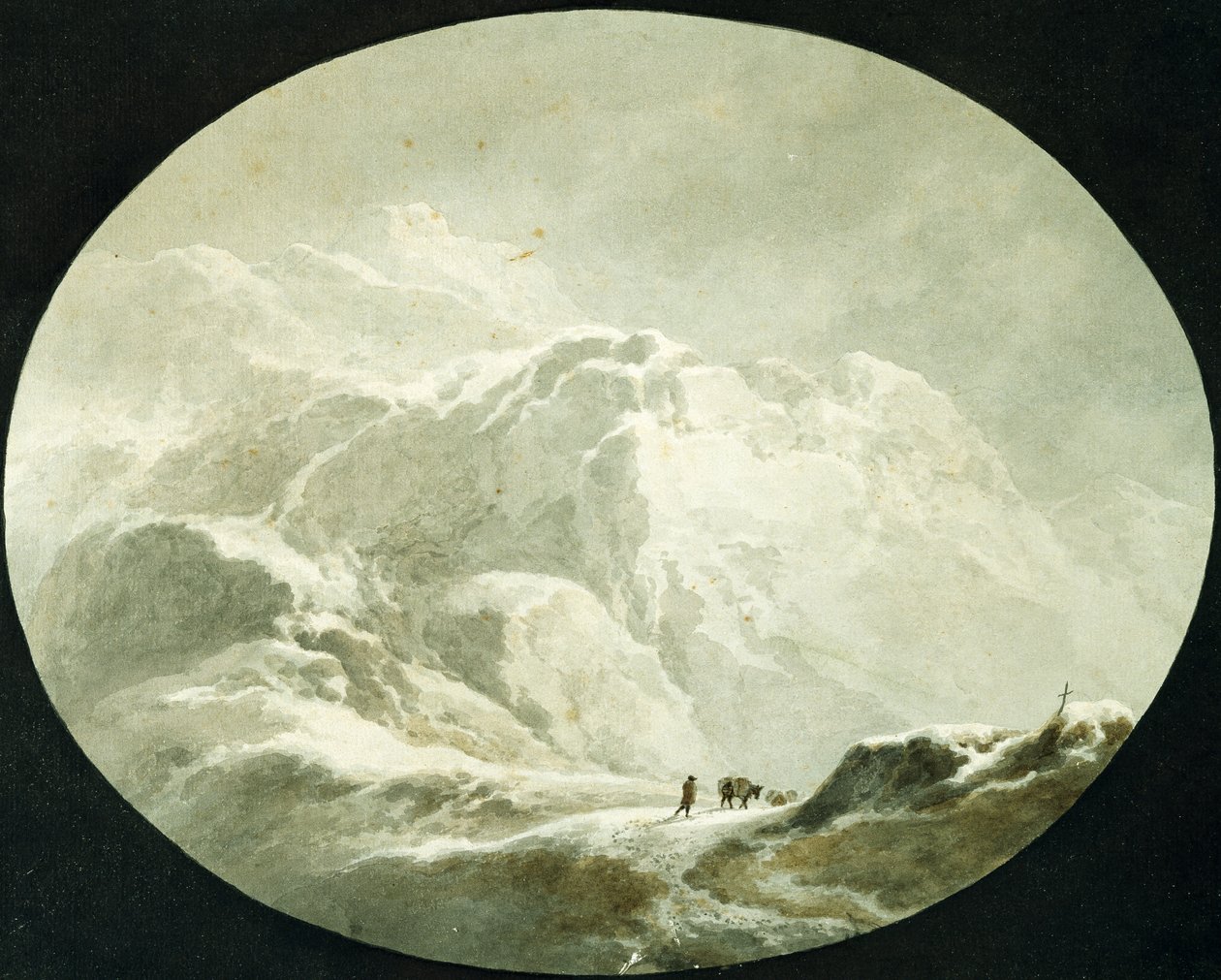 Snötäckt bergspass, av Giuseppe Pietro Bagetti (1764-1831) av Giuseppe Pietro Bagetti