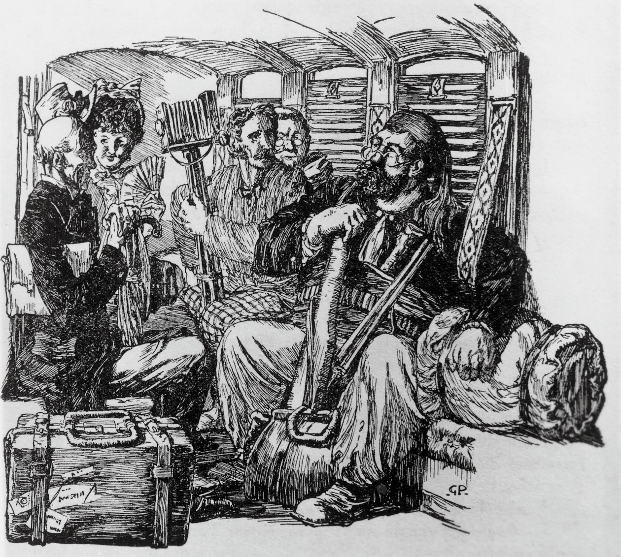 Tartarin i en vagn för Tartarin på Alperna av Alphonse Daudet, Milano av Giuseppe Porcheddu