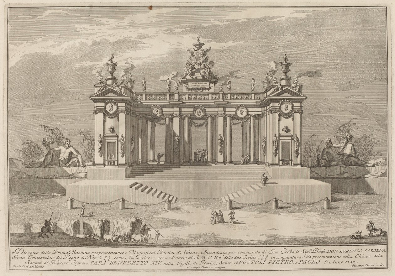 School of Athens Arcades, för "Chinea"-festivalen av Giuseppe Pozzi after Giuseppe Palazzi