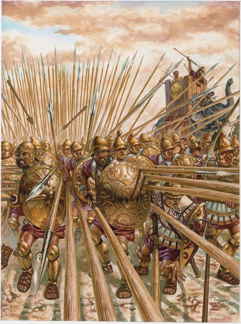 Antika Grekland: Pyrrhus I:s epirotiska falang (378-272 f.Kr.) - Antika Grekland: Pyrrhus (Pyrrhos) av Epirus falang - Illustration av Giuseppe Rava av Giuseppe Rava