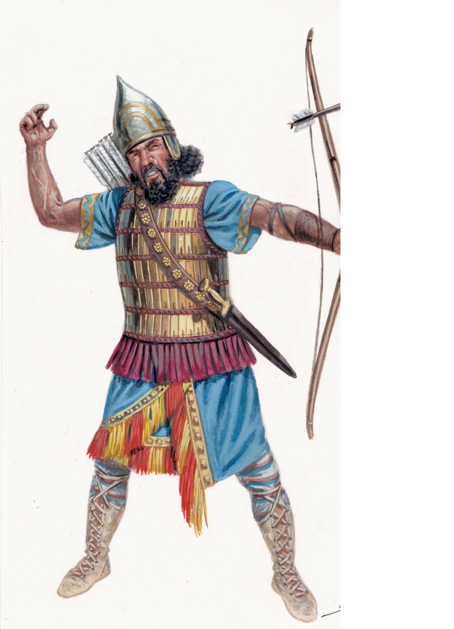 Antikviteter: Assyriens tunga bågskytt - Assyrisk tung bågskytt - Illustration av Giuseppe Rava av Giuseppe Rava