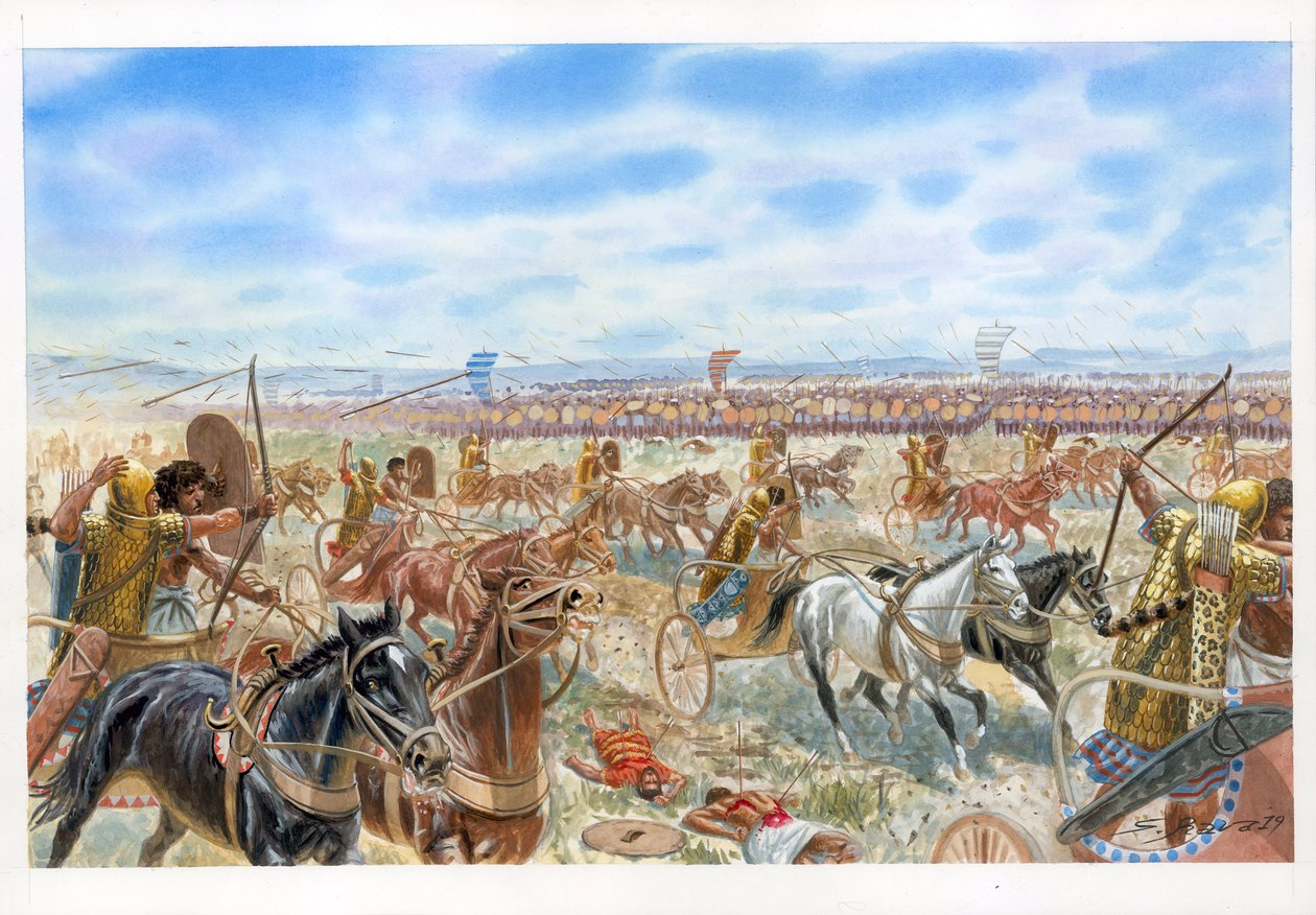 Slaget vid Megiddo mellan egyptier och syrokananer av Giuseppe Rava