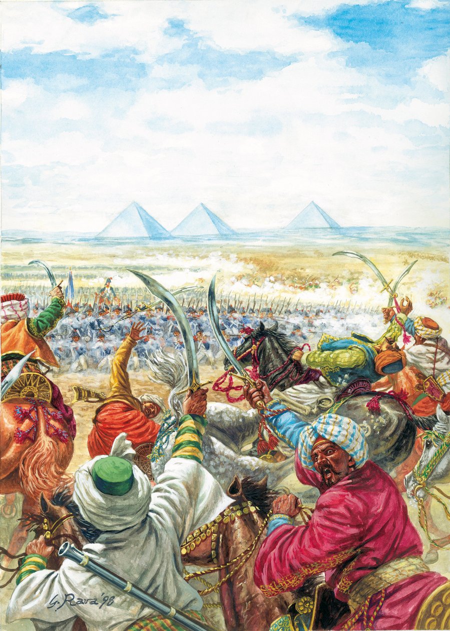 Fälttåget (expeditionen) i Egypten (1798-1801): "Slaget vid pyramiderna den 21/07/1798 - Egyptiska fälttåget: Slaget vid pyramiderna (slaget vid Embabeh) utkämpades den 21 juli av Giuseppe Rava
