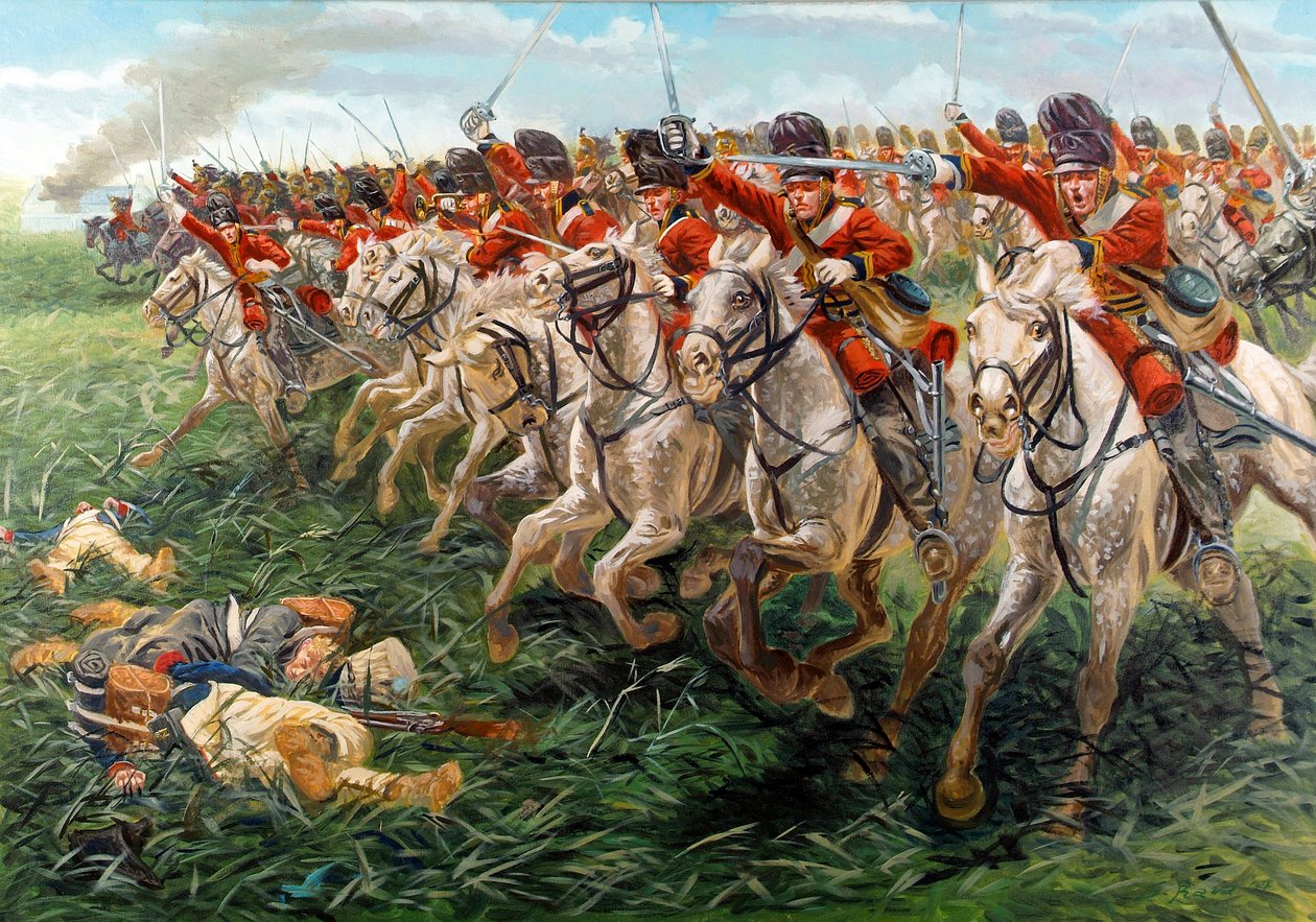 Första kejsardömet: Anfallet av Royal Scots Greys, skotska dragonregementet, en Waterloo av Giuseppe Rava