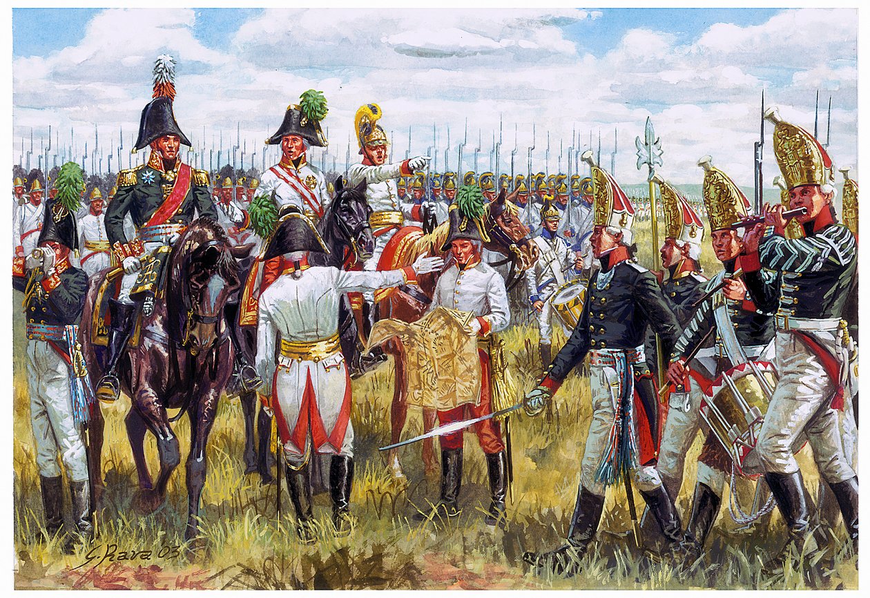 Första kejsardömet: Tredje koalitionens austro-ryska stab 1805 - Första kejsardömet: austro-ryska generalstaben 1805 - Illustration av Giuseppe Rava av Giuseppe Rava