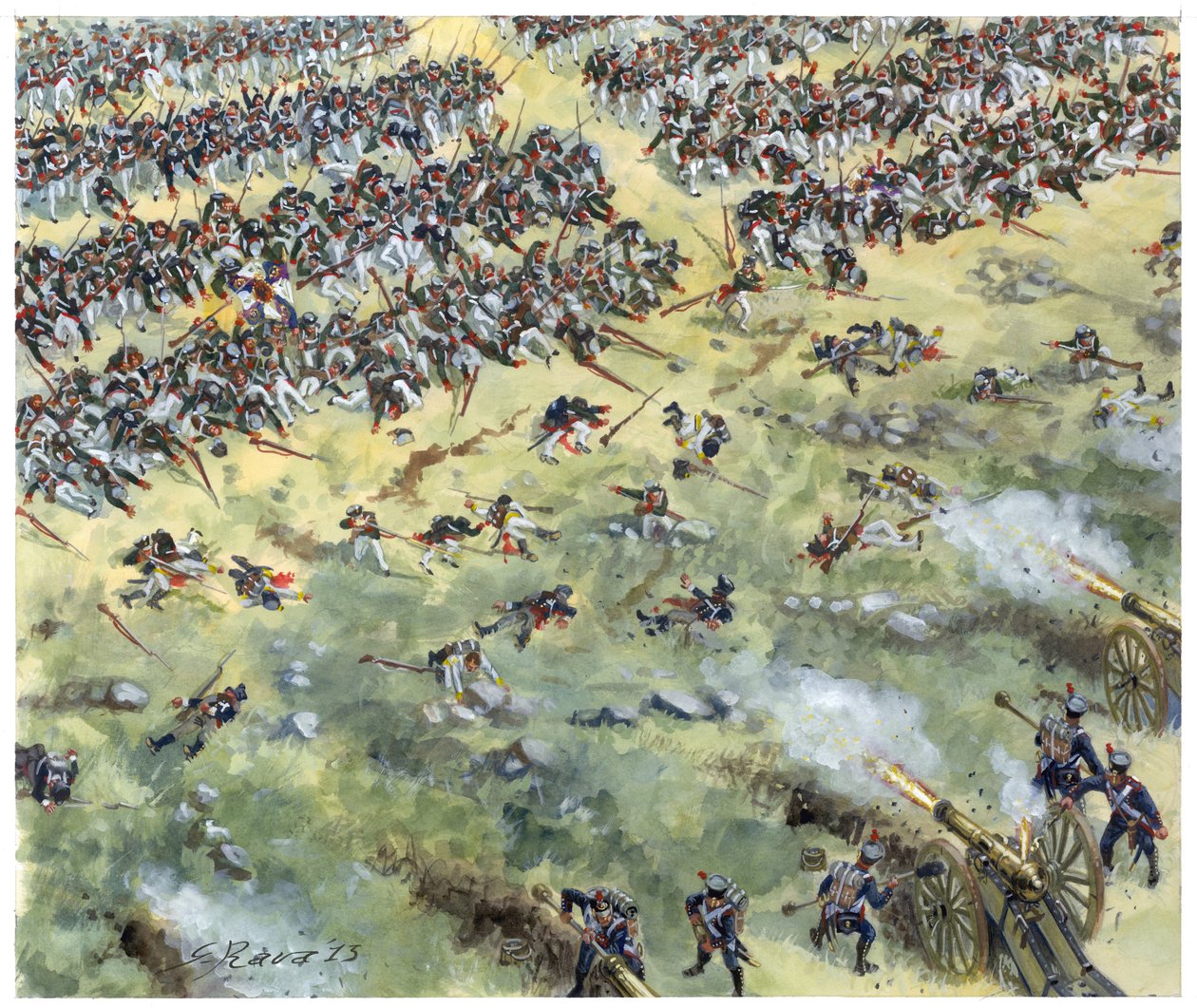 Första kejsardömet, tyska fälttåget: Ryskt linjeinfanteri besegrat i slaget vid Leipzig i oktober 1813 - Första kejsardömet, tyska fälttåget: ryskt linjeinfanteri besegrat av franska armén i slaget vid Leipzig (Nationernas slag), oktober 1813 - Illustrat av Giuseppe Rava