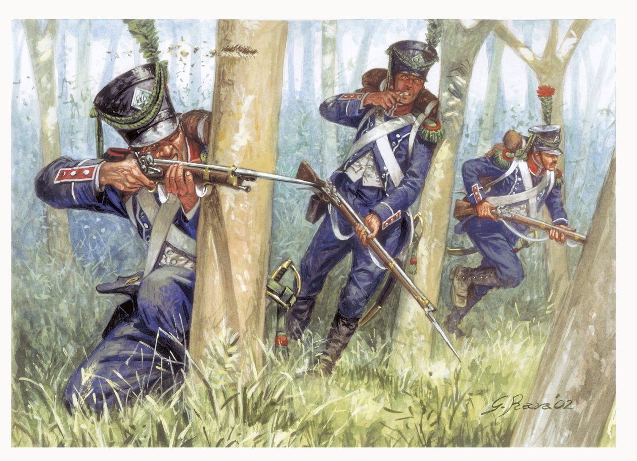 Första imperiet: Lätta infanterisoldater i skogen - Första kejsardömet: Lätt infanteri i skogen - Illustration av Giuseppe Rava av Giuseppe Rava