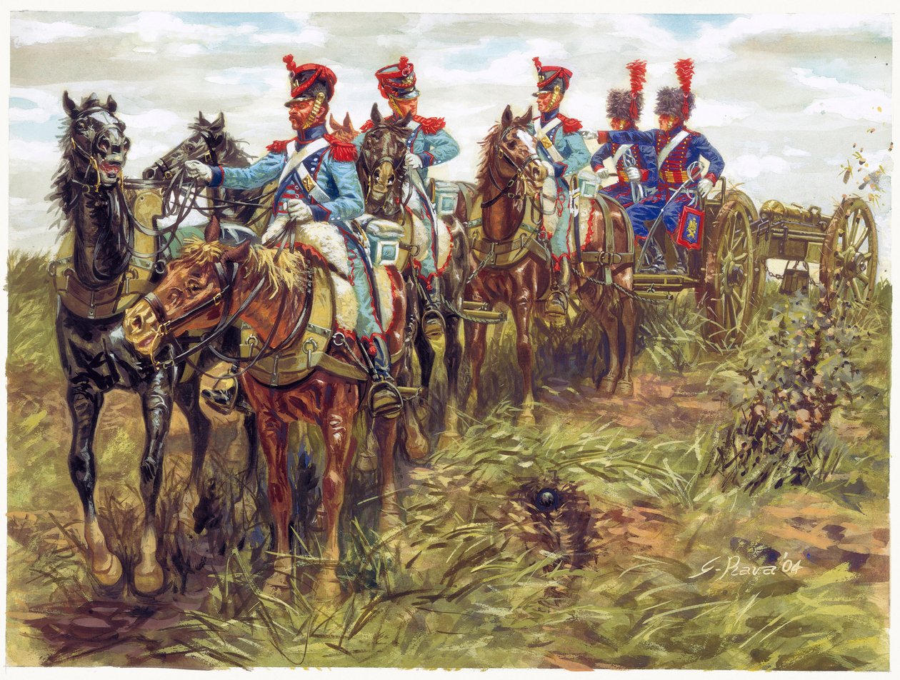 Första kejsardömet: artilleri från den stora armén i rörelse - Illustration av Giuseppe Rava av Giuseppe Rava