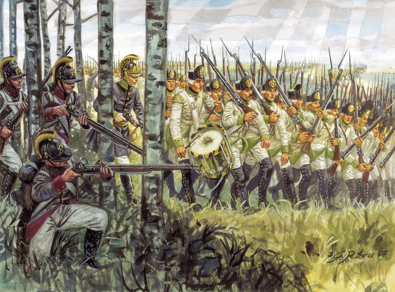 Första kejsardömet: soldater ur det österrikiska infanteriet i förskott omkring 1798 - 1805 - Första kejsardömet: soldater ur det österrikiska infanteriet i marsch av Giuseppe Rava