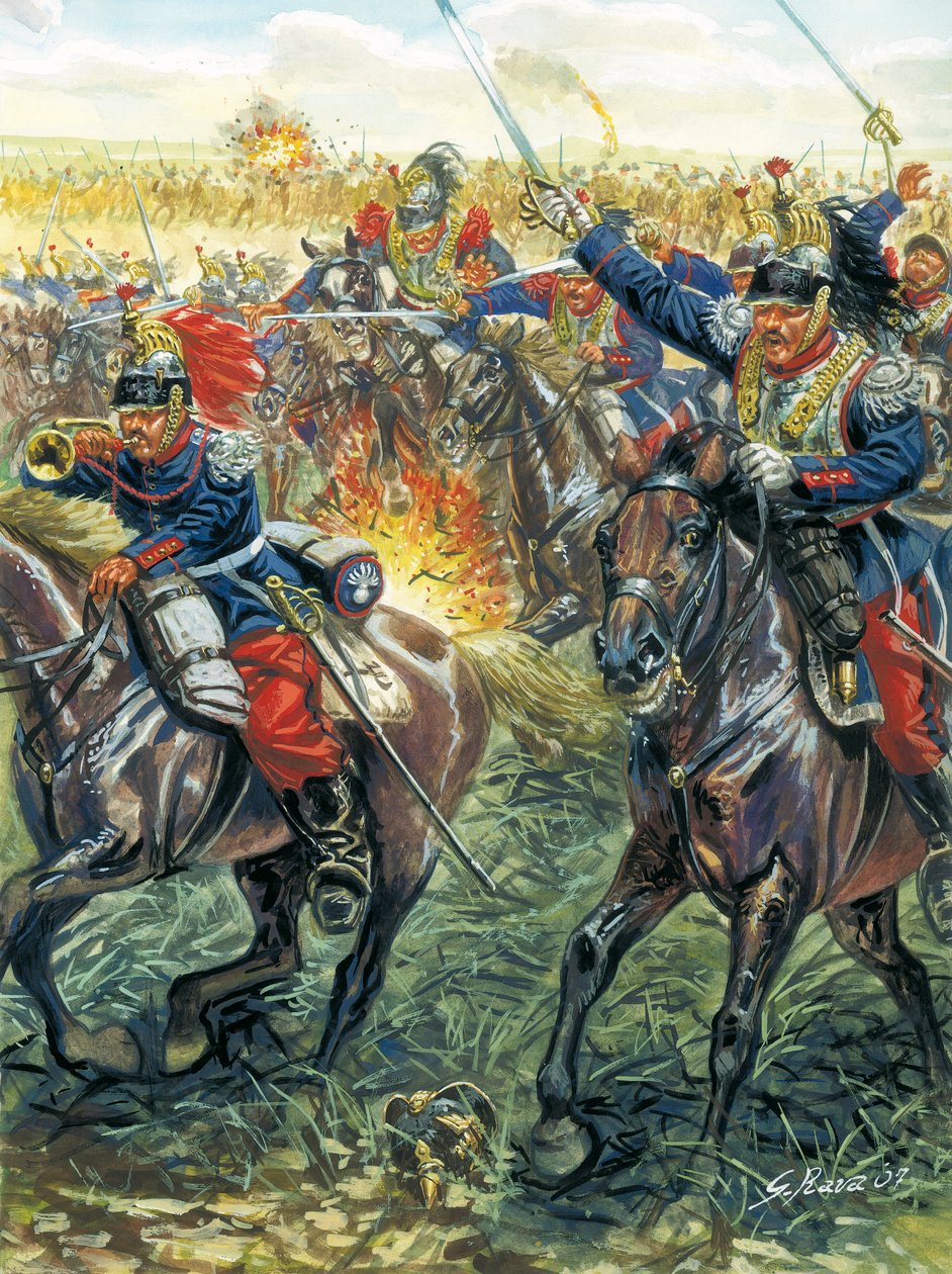 Fransk-tyska kriget 1870 (fransk-preussiska kriget): franska slagskepp anfaller i slaget vid Froeschwiller Woerth (Froeschwiller-Woerth) den 6/08/1870 - Fransk-preussiska kriget: slaget vid Worth (Reichshoffen eller Froschweiler) (1870): Franskt kavalleri  av Giuseppe Rava