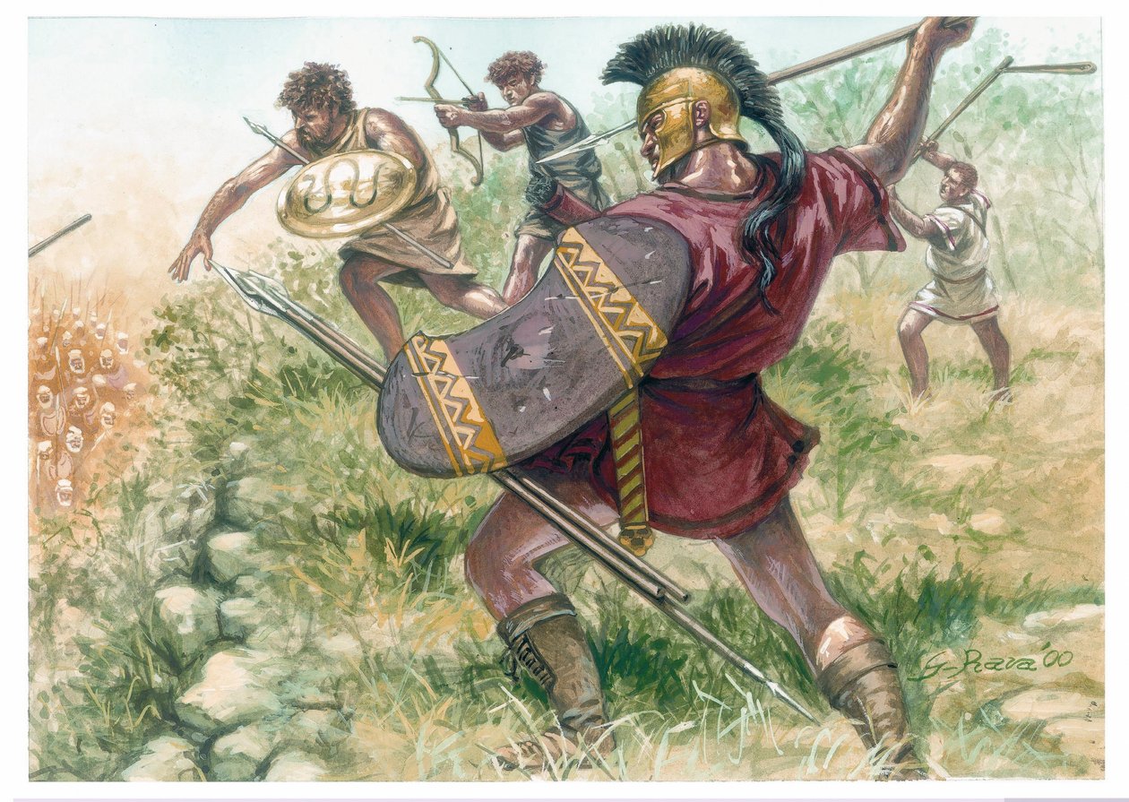 Kungariket Makedonien: soldater från det lätta infanteriet - Makedonien (antikt kungarike): soldater från det lätta infanteriet - Illustration av Giuseppe Rava av Giuseppe Rava