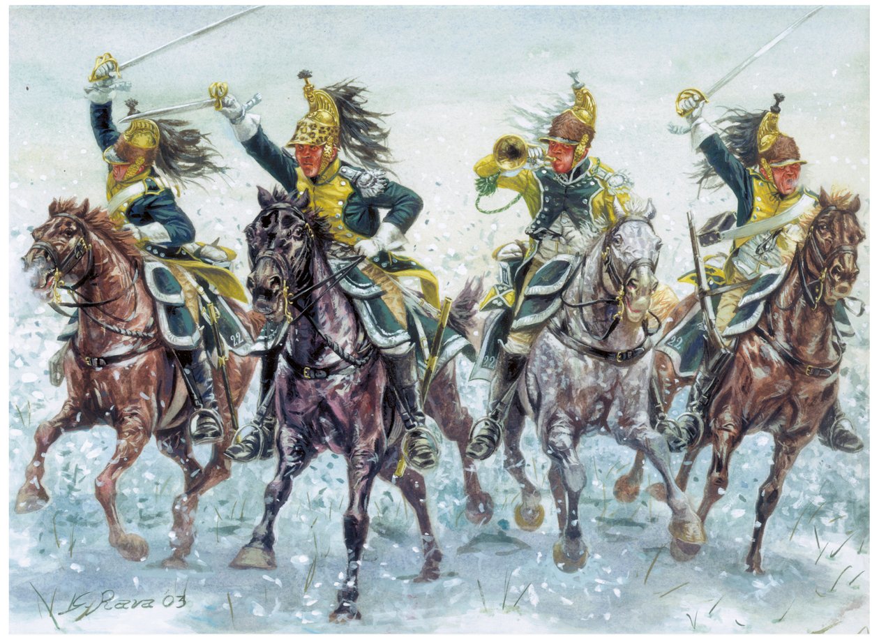 Napoleonkrigen: engelska dragoner laddar Illustration av Giuseppe Rava av Giuseppe Rava