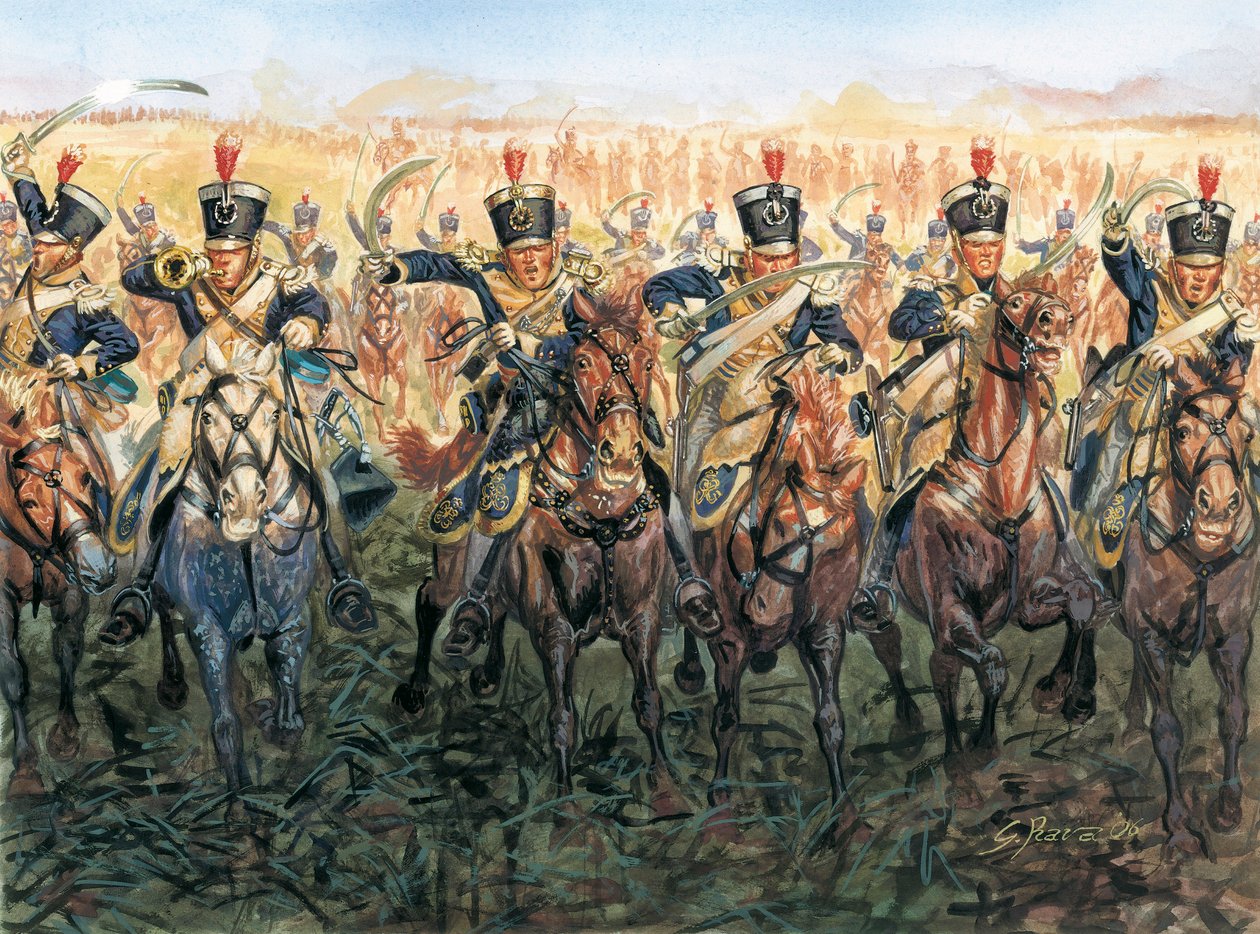 Napoleonkrigen: engelskt kavalleri som anfaller Illustration av Giuseppe Rava av Giuseppe Rava