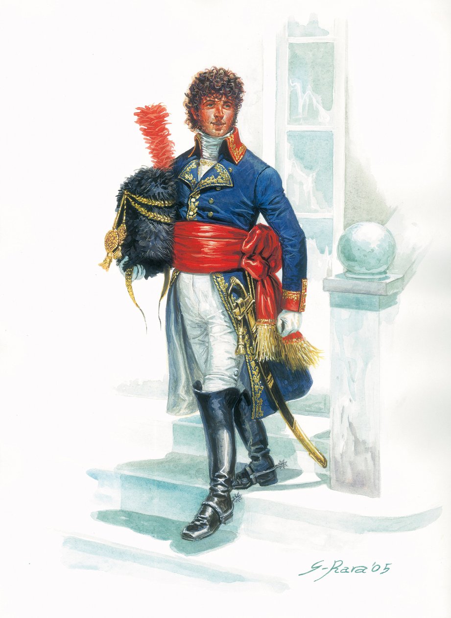 Portrait en pied de Joachim Murat (1767-1815) jeune militaire - Porträtt av den unge Joachim Murat - Illustration av Giuseppe Rava av Giuseppe Rava