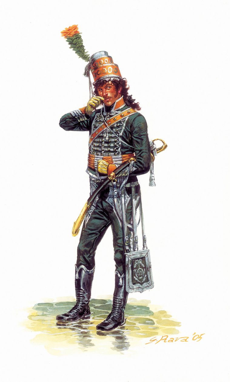 Porträtt av Joachim Murat (1767-1815), ung soldat i jägaruniform - Porträtt av Joachim Murat, ung soldat i jägaruniform - Illustration av Giuseppe Rava av Giuseppe Rava