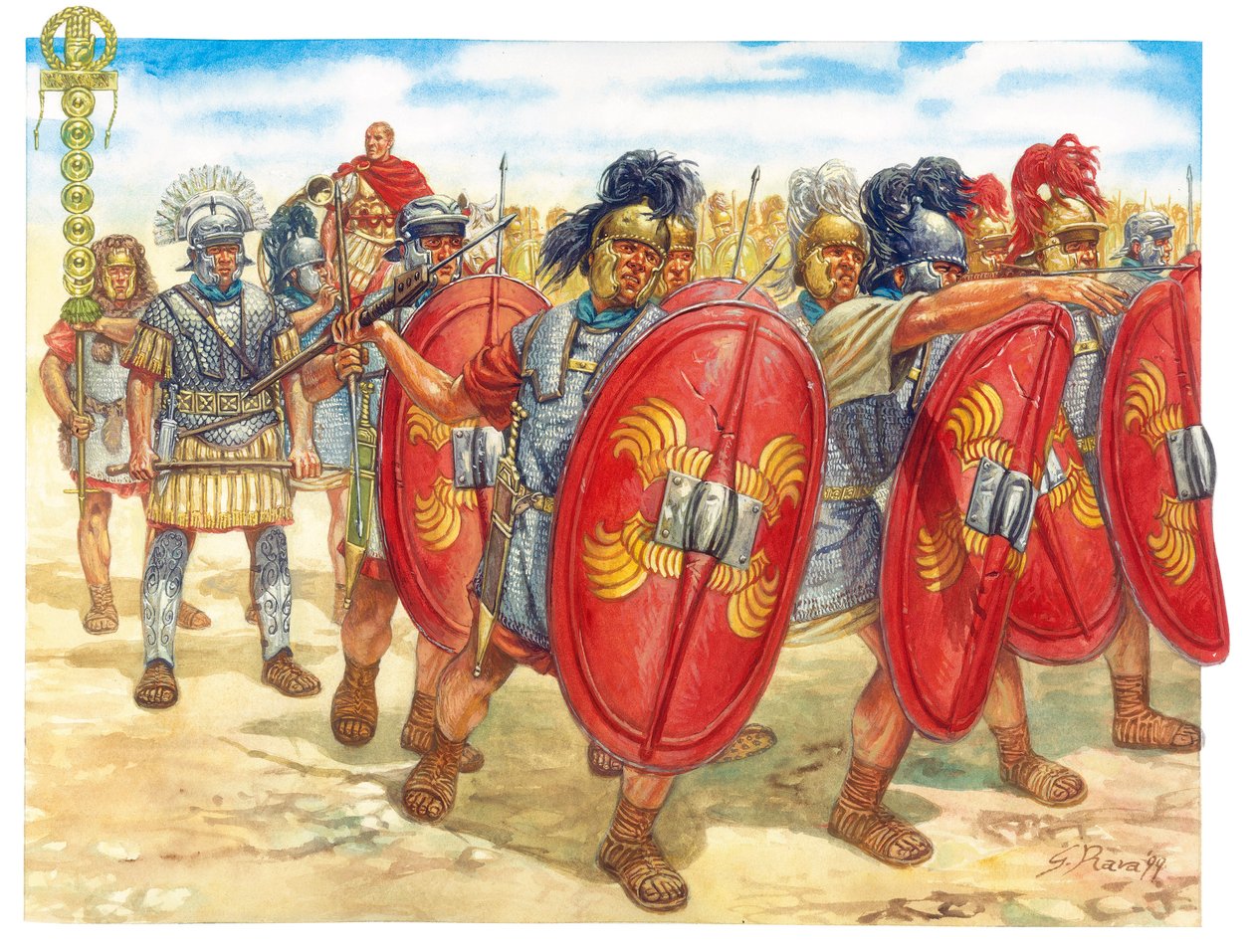 Roman Antiquite (Republiken): en grupp romerska legionärer - Romerska republiken: romerska legionärer - Illustration av Giuseppe Rava av Giuseppe Rava