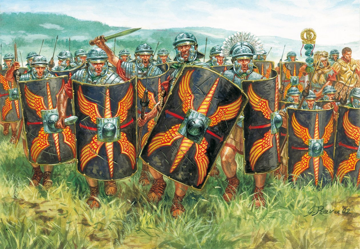 Romersk antikvitet (imperium): en grupp romerska legionärer - Romerska imperiet: legionärer - Illustration av Giuseppe Rava av Giuseppe Rava