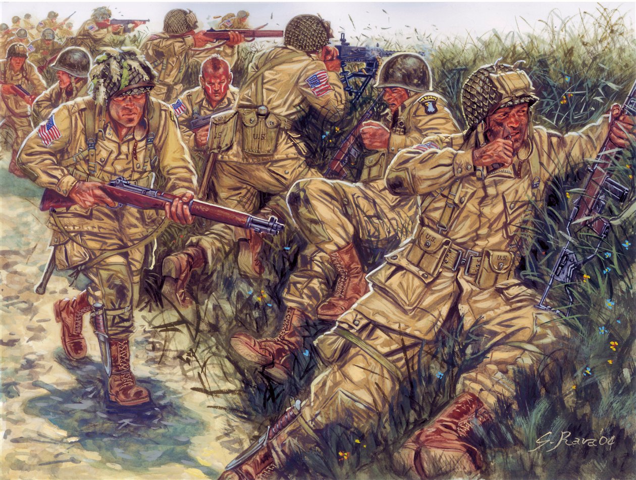 Andra världskriget: 101:a luftburna divisionen (101:a amerikanska luftburna divisionen) med smeknamnet Screaming Eagles - Andra världskriget: 101:a luftburna divisionen, Screaming Eagles - Illustration av Giuseppe Rava av Giuseppe Rava