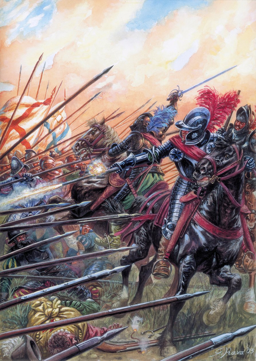 Religionskrig: I slaget vid Ivry den 14/03/1590 segrade den kungliga armén mot den katolska ligan - Slaget vid Ivry firades den 14 mars 1590, under de franska religionskrigen - Illustration av Giuseppe Rava av Giuseppe Rava