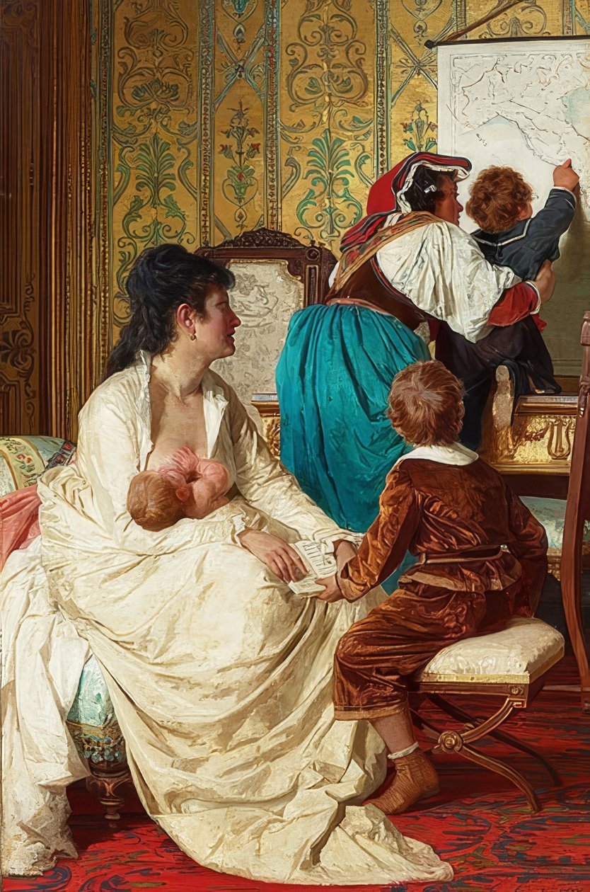 En god mammas glädje (Le gioie della buona mamma). 1877 av Giuseppe Sciuti