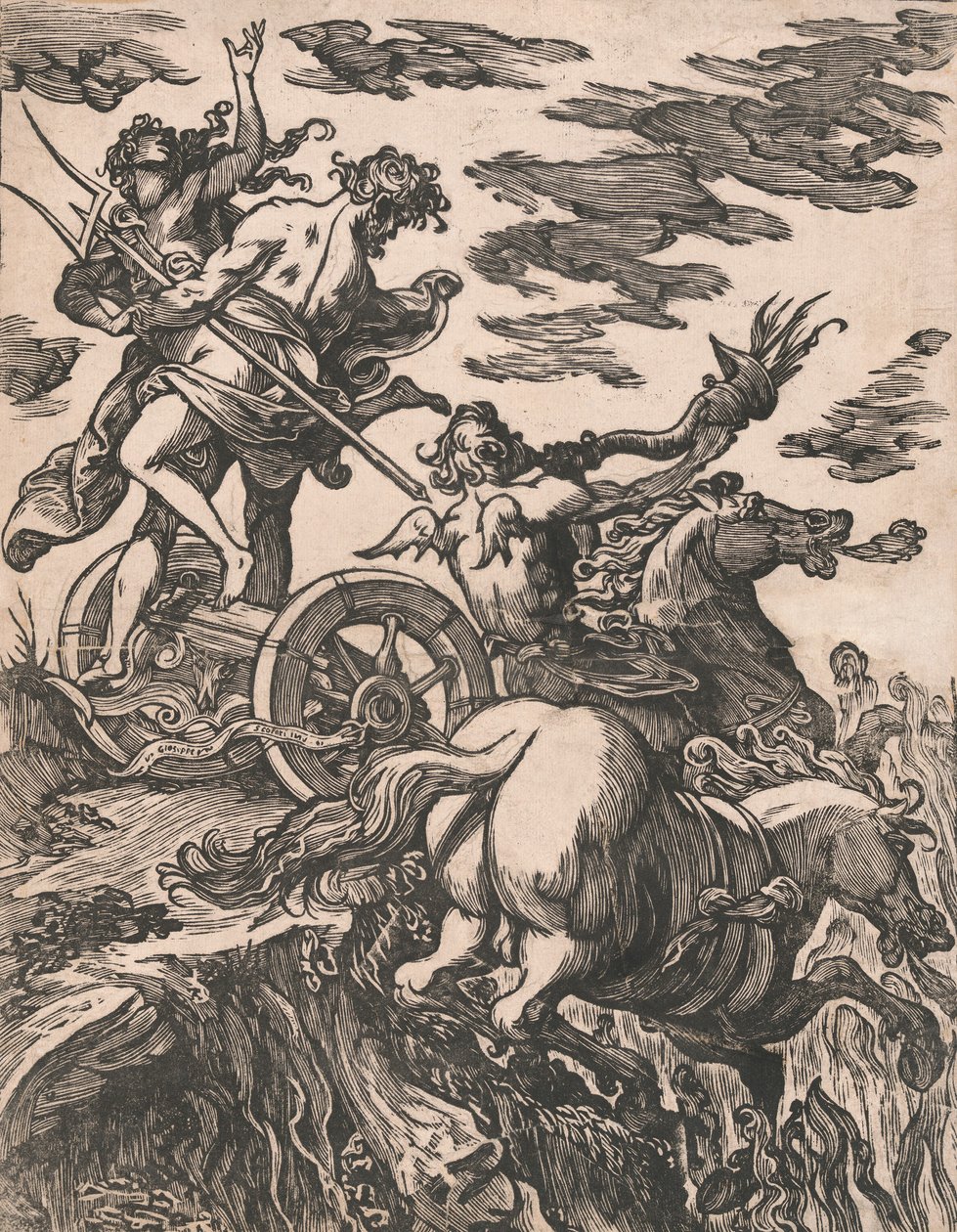 Våldtäkt av Persefone med Pluto till häst till höger, 1590-1607. av Giuseppe Scolari