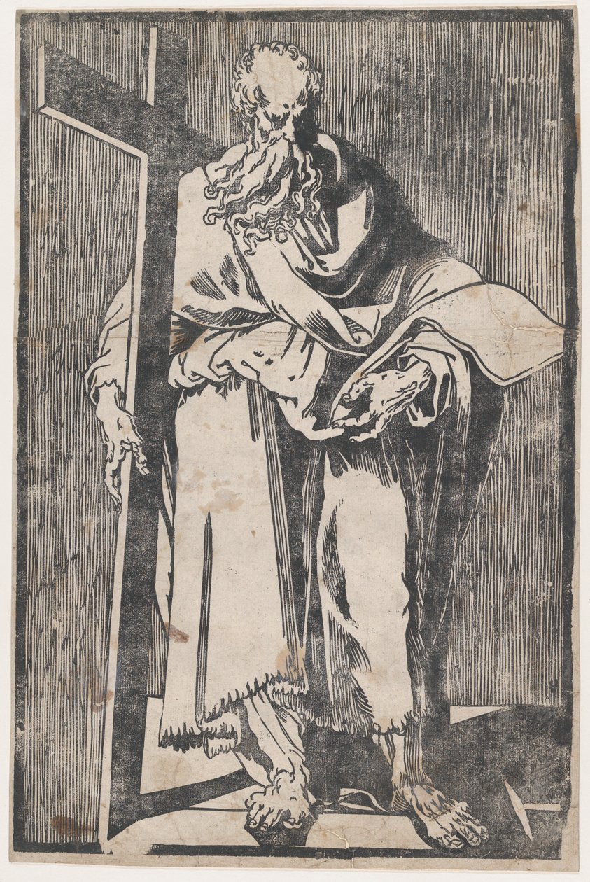 Saint Philip står och håller en bok och ett kors, ca. 1590-1600. av Giuseppe Scolari