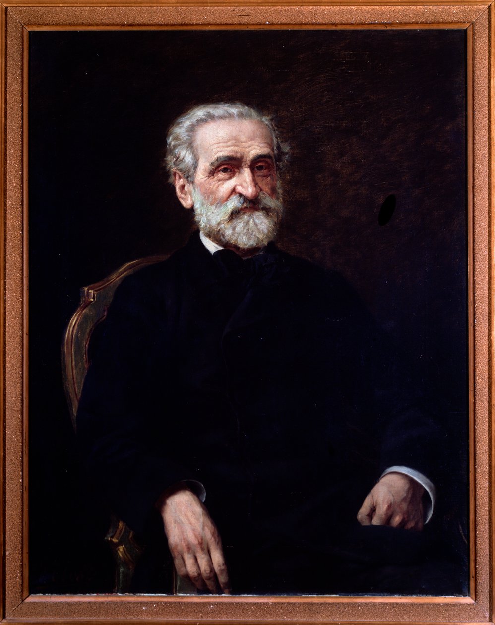Porträtt av Giuseppe Verdi (1813-1901), italiensk kompositör. Bologna, medborgarmusikaliskt museum av Giuseppe Tivoli