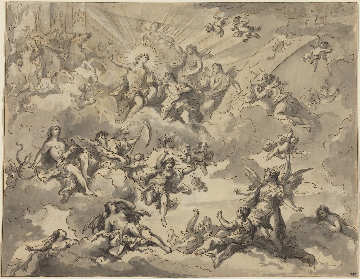 Apollo and the Muses (penna och svart bläck med grå färg över grafit på liggande papper) av Giuseppe Valeriani