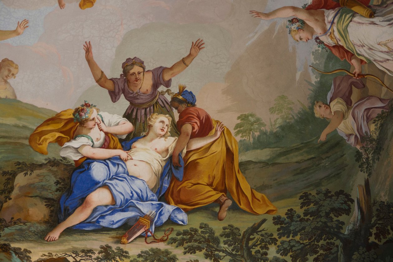 Representationer av myten om Diana, av Domenico och Giuseppe Valeriani, fresk av Giuseppe and Valeriani Domenico Valeriani