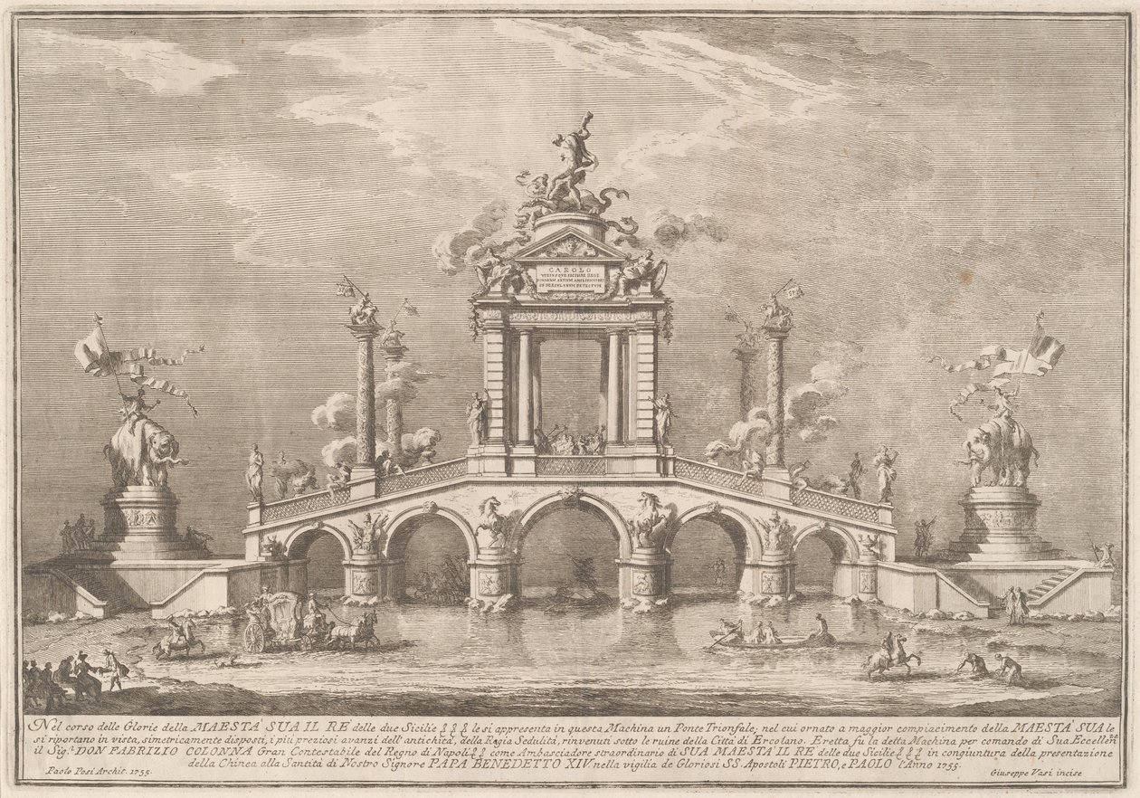 En triumfbro prydd med reliker från staden Ercolano, 1755. av Giuseppe Vasi