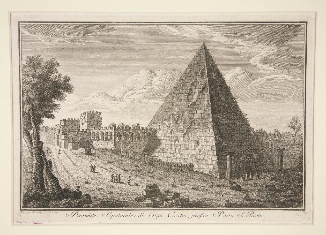 Gravpyramiden i Cajo Cestio, nära Porta S. Paolo (Pyramid of Gaius Cestius) av Giuseppe Vasi