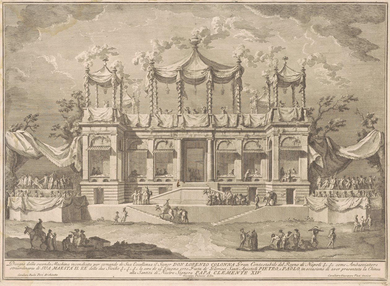 Seconda Macchina för Kina 1770: Fiskmarknadsportiken av Giuseppe Vasi, after Giuseppe Palazzi, after Paolo Posi