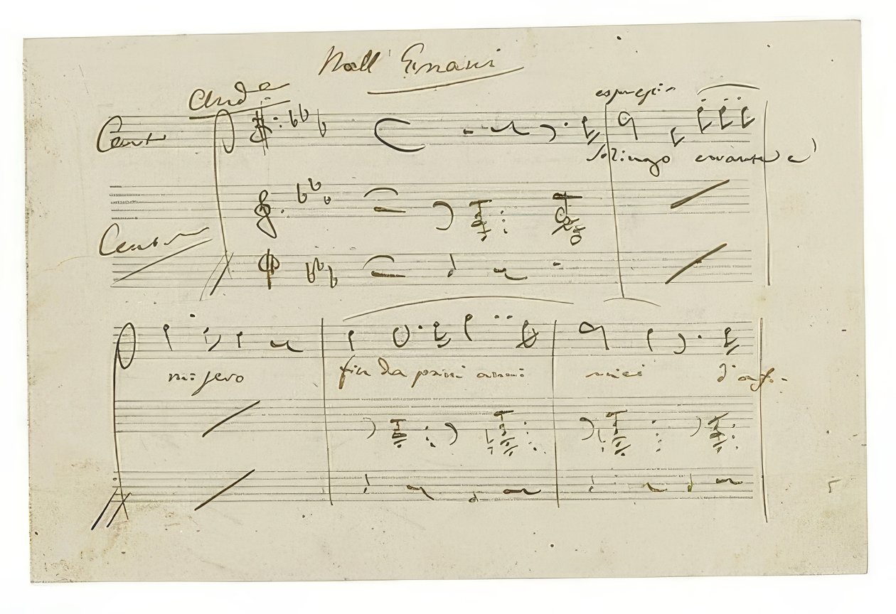 Autograf: Opera Ernani, Finalarie Solingo, errante e misero. Början av 1840-talet av Giuseppe Verdi