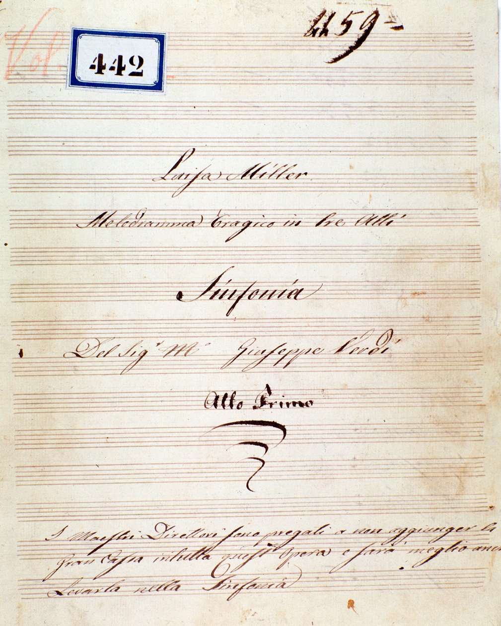 Första sidan av partitur av Luisa Millers symfoni, opera av Giuseppe Verdi av Giuseppe Verdi