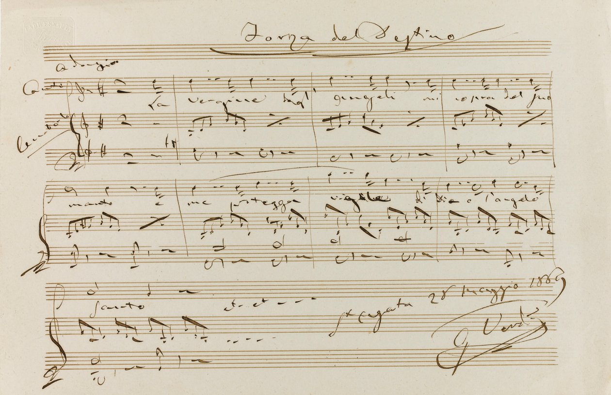 Musikaliskt citat från The Force of Destiny, St Agata, 28 maj 1869, 1869. av Giuseppe Verdi