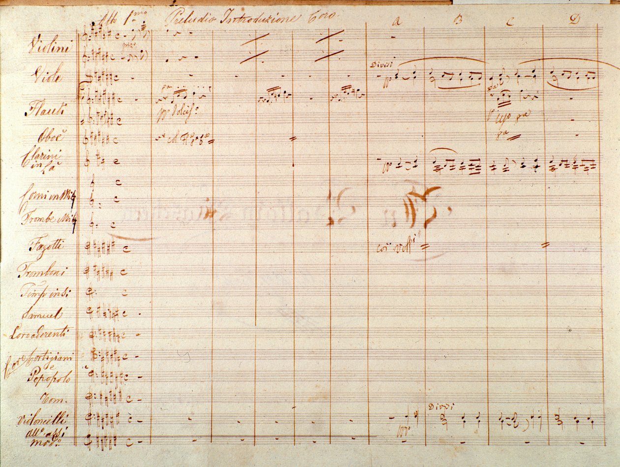 Sida av den första upplagan av musikmusiken av Un ballo in maschera, opera av Giuseppe Verdi av Giuseppe Verdi