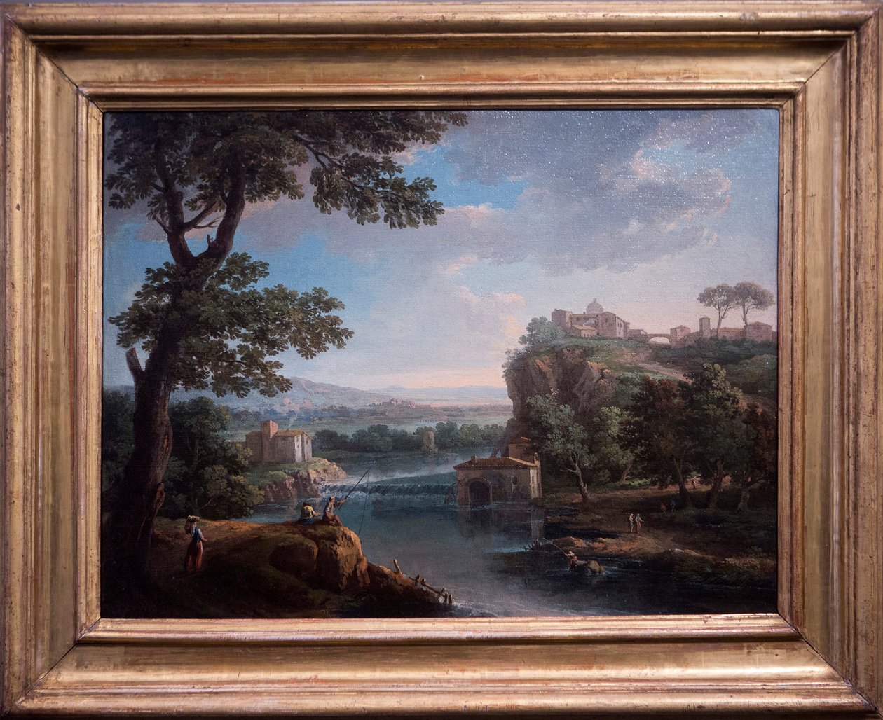 Flodutsikt med fiskare (olja på duk) av Giuseppe Zais