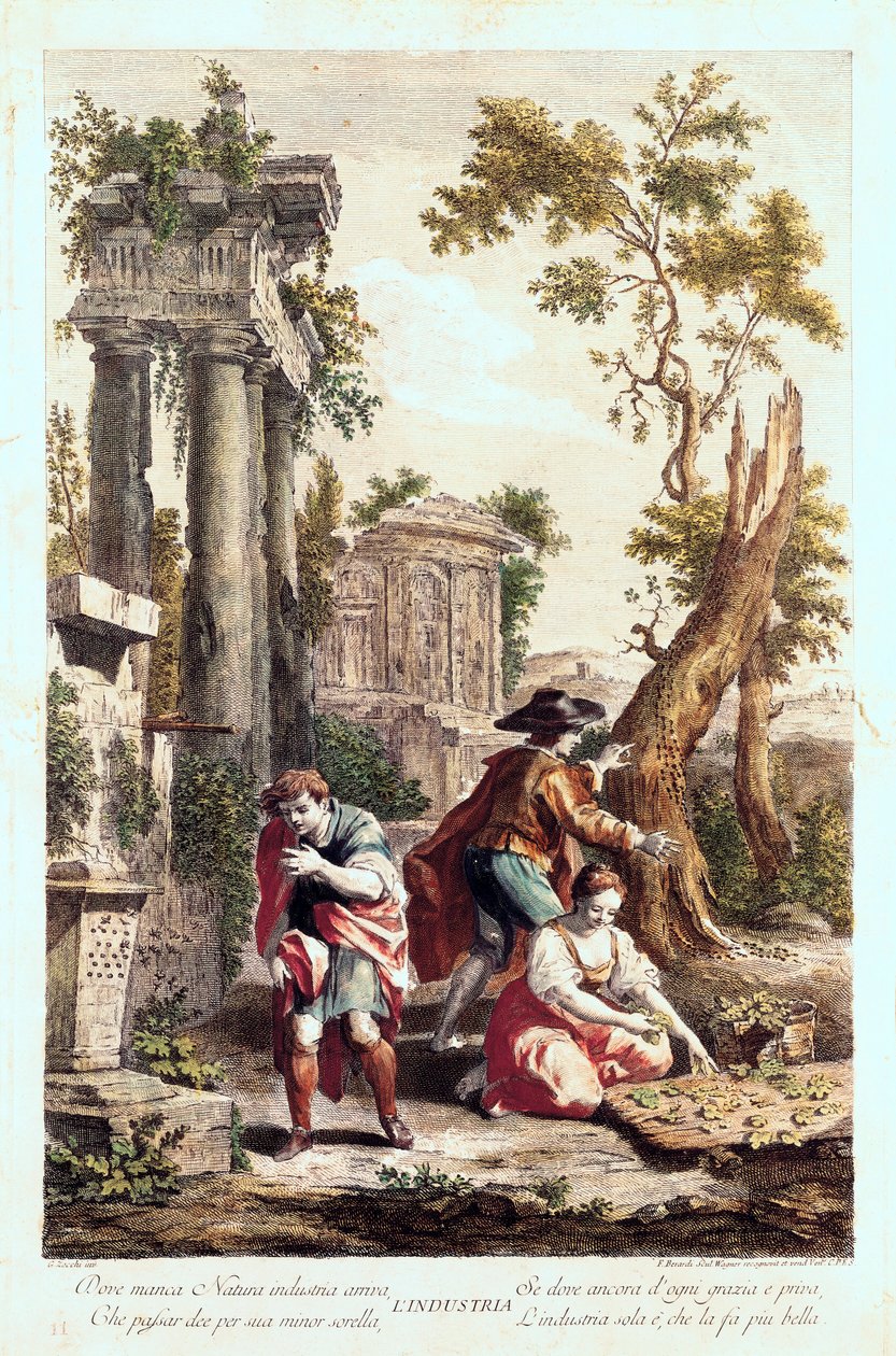 Allegorisk representation av industrin. Teckning av Giuseppe Zocchi (1711-1767) 1700-talet. av Giuseppe Zocchi