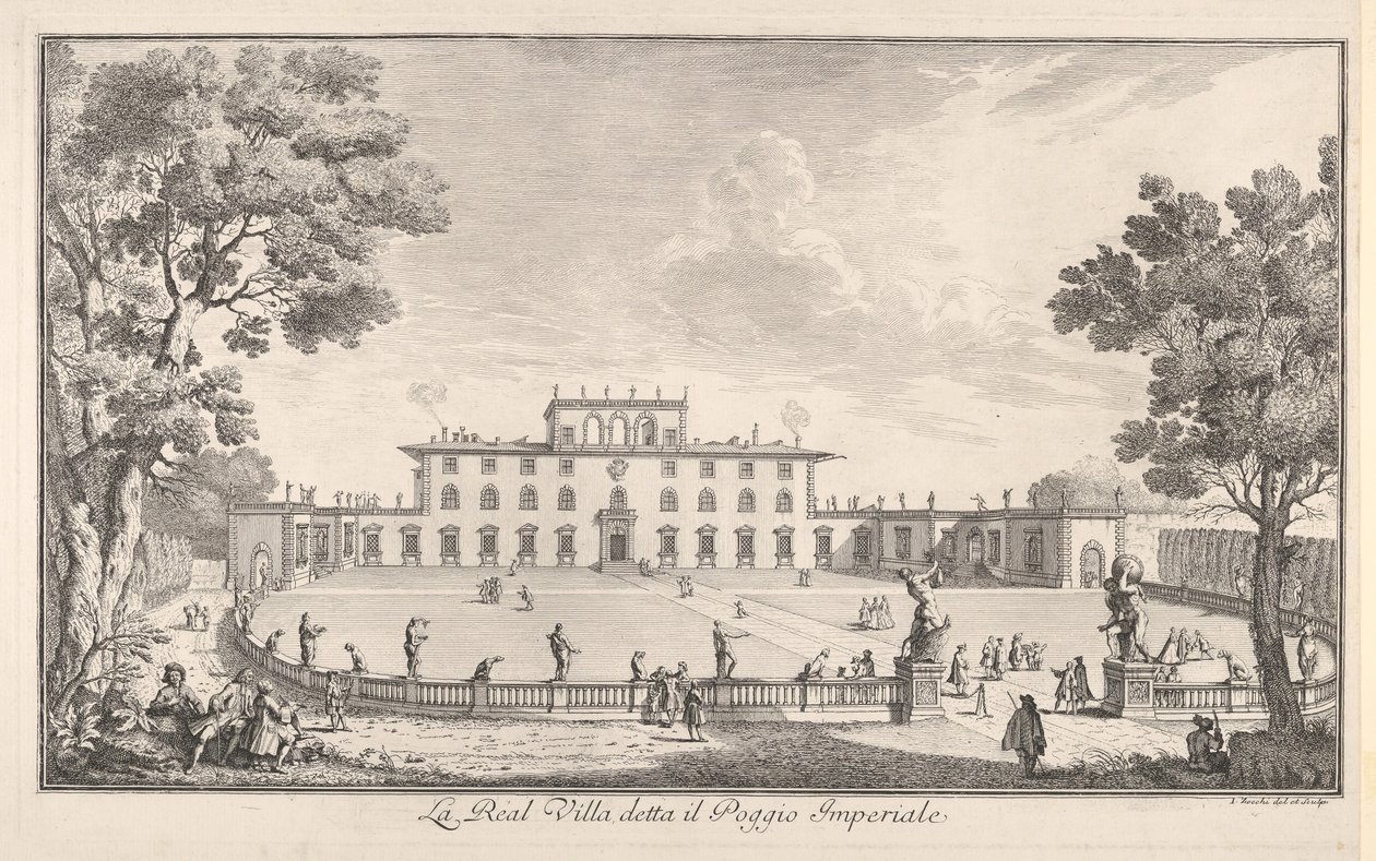 Den kungliga villan som heter il Poggio Imperiale La Real Villa som heter il Poggio Imperiale, utsikt ..., 1744. av Giuseppe Zocchi