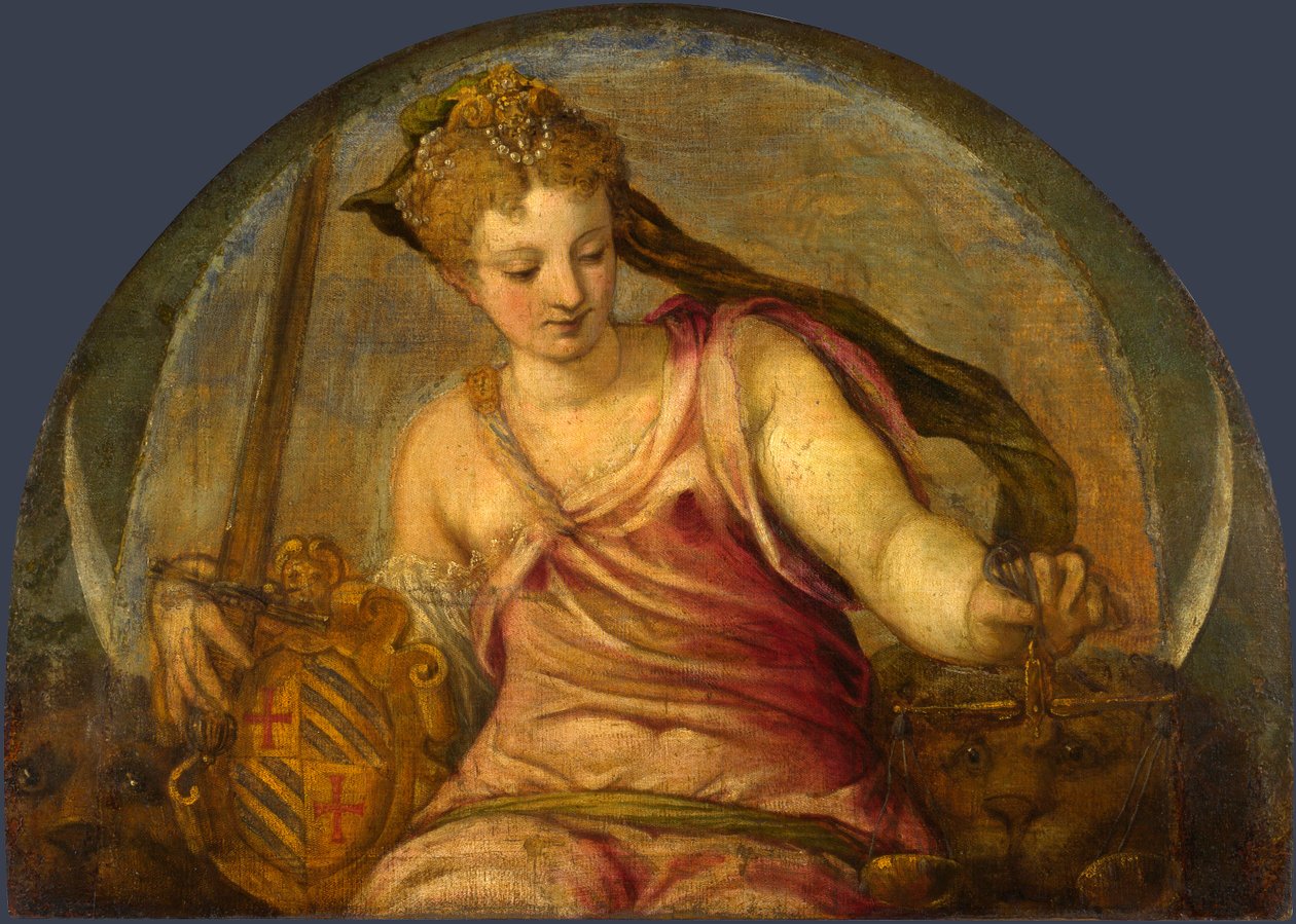 ""Justice"" Allegorie Peinture de Giuseppe Salviati (1520-1575) - ca 1559 - Olja på duk Dim 90,2x125,1 cm Londres National Gallery av Giuseppe della Porta Salviati