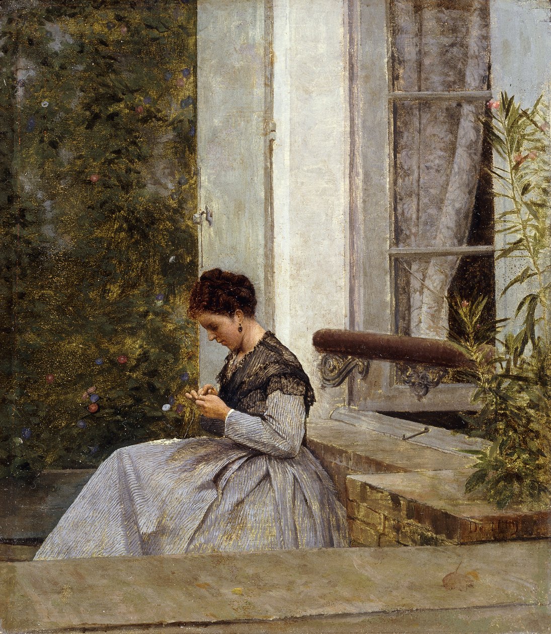 En kvinna som virkar, av Giuseppe or Joseph de Nittis