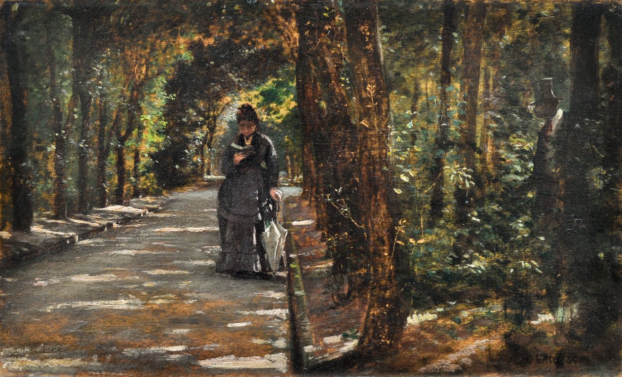 Möte i skogen i Portici av Giuseppe or Joseph de Nittis