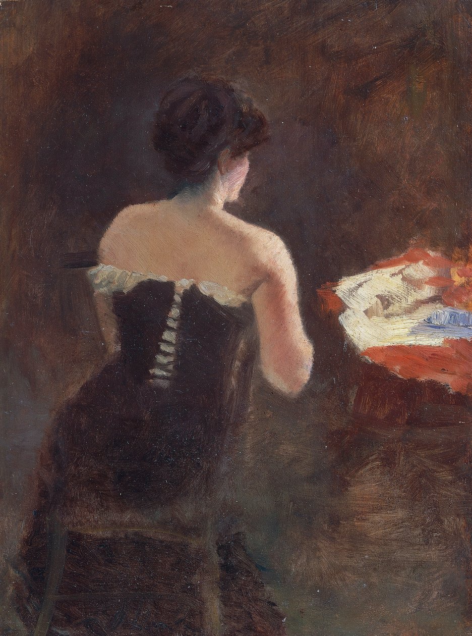 Baksidan av en dam av Giuseppe or Joseph de Nittis